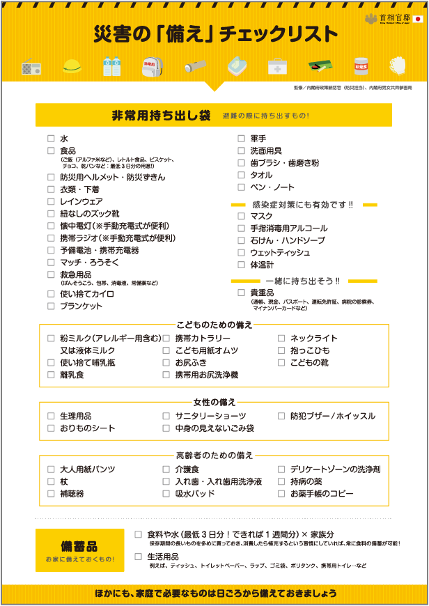 災害の「備え」チェックリスト