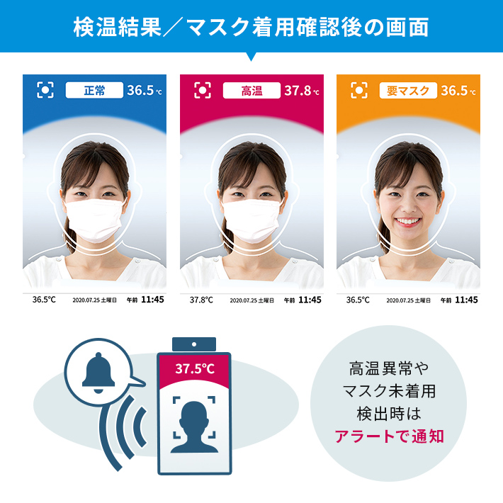 検温結果／マスク着用確認後の画面