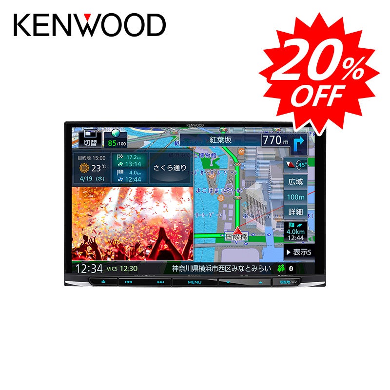 □KENWOODケンウッド8V型彩速ナビMDV-S706L+KIT8-18T+KNA-200WT+KNA