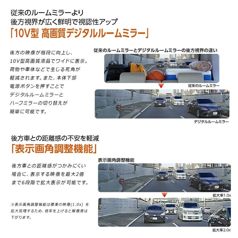 10V型高画質液晶搭載 デジタルルームミラー LZ-X20EM ハイフレーム